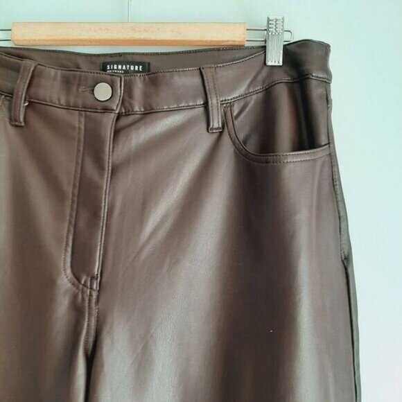 REITMANS Wide Leg High Waist Soft Vegan Faux Leather Pants Brown Sz 16 - Picture 4 of 11